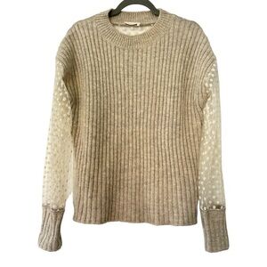 See by Chloe Say Aspen Mesh Embroidered Knit Sweater in Light Gray Size Large